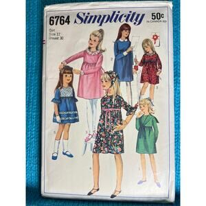 Simplicity 6764 pattern girls dress fit and flare ruffle sleeve 1960s size 12